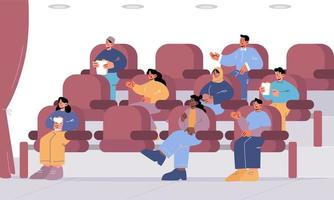 People sitting in chairs at movie theater, cinema vector