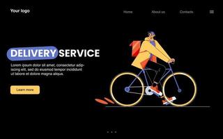 Delivery service cartoon landing, man on bicycle vector