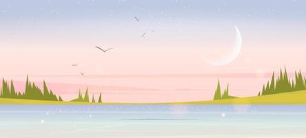 Early morning summer nature landscape, dawn scene vector