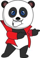 Panda with red jacket, illustration, vector on white background.