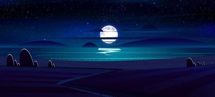 Night landscape with meadow, rural field and road vector