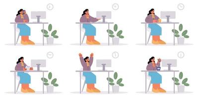 Woman office worker sitting at desk with computer vector