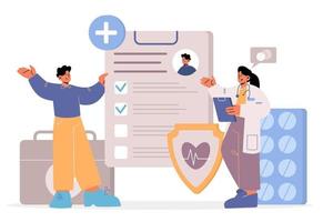 seguro médico de salud con médico y paciente vector