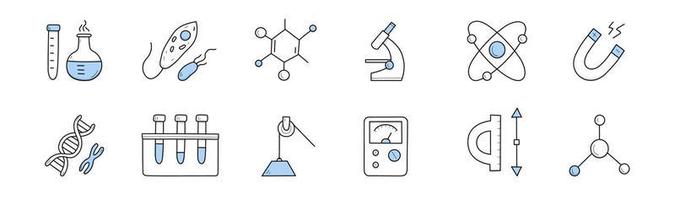 Science icons, research in chemistry and biology vector