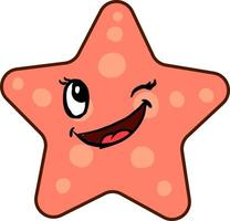 Winking starfish, illustration, vector on white background.