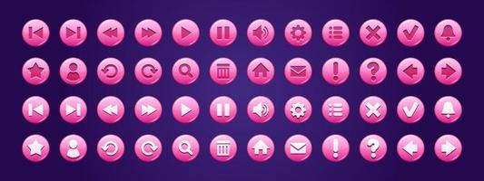 Glossy pink buttons with icons for website or game vector