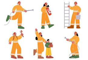 conjunto de personajes masculinos y femeninos de bomberos vector
