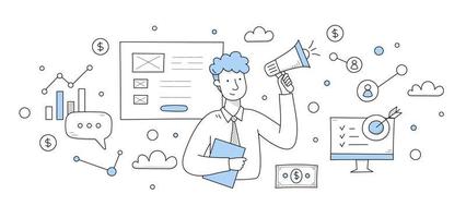 Digital marketing concept with man with megaphone vector