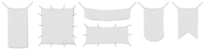 Blank white vinyl banners, flags and pennants vector