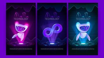 AI technology banner with robots and infinity sign vector