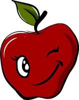 Winking apple, illustration, vector on white background.