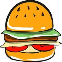 Yummy hamburger ,illustration, vector on white background