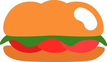 Sándwich de salami de comida callejera, ilustración, vector sobre fondo blanco.