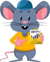 Mouse with envelope, illustration, vector on white background.