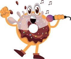 Donut with microphone, illustration, vector on white background.