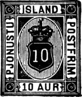 sello oficial de islandia, 2 aur, 1876, ilustración vintage vector