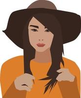 mujer con cabello castaño, ilustración, vector sobre fondo blanco.