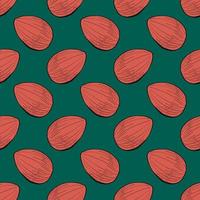 Red Almond, seamless pattern on dark green background. vector