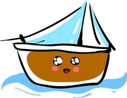 Cute boat on water, illustration, vector on white background.