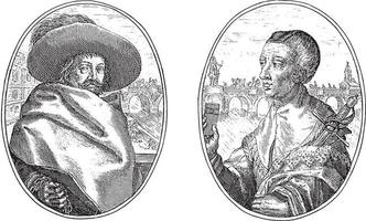 engañador y portador, crispijn van de passe ii, 1641, ilustración vintage. vector