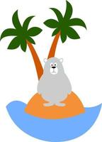 Bear on a island, illustration, vector on white background.