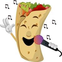 Burrito with microphone, illustration, vector on white background.