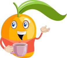 Mango with coffee, illustration, vector on white background.