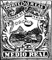 Costa Rica Medio Real Stamp in 1882, vintage illustration. vector