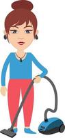 Woman with vacuum cleaner, illustration, vector on white background.