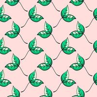 Cute green plant,seamless pattern on pink background. vector