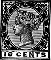 Mauritius, 16 Cents Stamp, 1885, vintage illustration vector