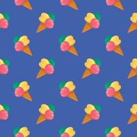 Ice cream in cones,seamless pattern on deep blue background. vector