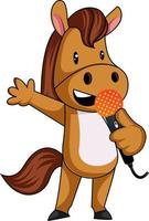 Horse with microphone, illustration, vector on white background.