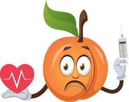 Apricot with broken heart, illustration, vector on white background.