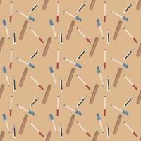 Pens and ruler, seamless pattern on orange background. vector