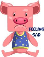 Pig feeling sad, illustration, vector on white background.