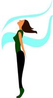 una gimnasta y el viento soplando su cabello, vector o ilustración de color.