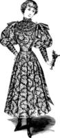Dress is designed with a scrolling leaf pattern, vintage engraving. vector