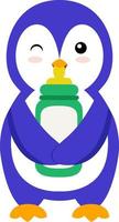 Penguin with bottle, illustration, vector on white background.