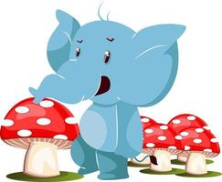 Elephant with mushrooms, illustration, vector on white background.