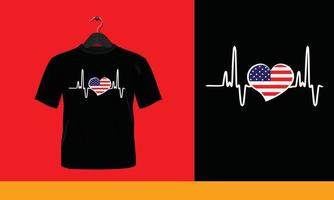 American Flag Heart Beat - Typography T Shirt Design.