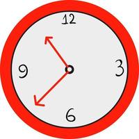 Red round clock, illustration, vector on white background.