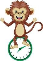 Monkey with clock, illustration, vector on white background.