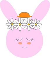 Pink rabbit wearing a hat, illustration, vector on white background.