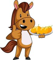 Horse with mangos, illustration, vector on white background.