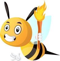 Bee holding a torch, illustration, vector on white background.