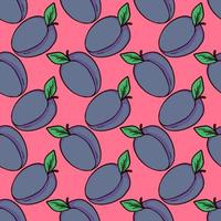 Plums pattern, seamless pattern on red background. vector