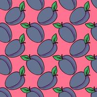 Plums pattern, seamless pattern on red background. vector