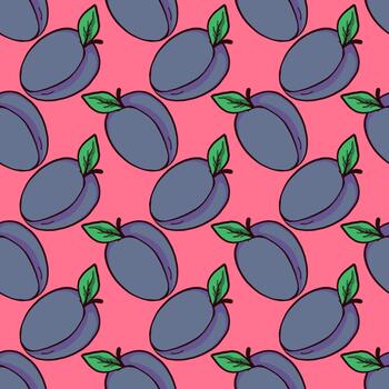 patrón de ciruelas, patrón sin costuras sobre fondo rojo. vector