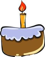 Small cake with candle , illustration, vector on white background